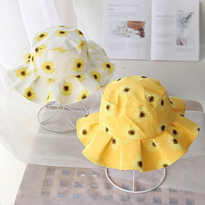 1-4 Years Old Girl Spring and Summer SUNFLOWER Children's Bucket Hat Outdoor Sun-Shade Sun Protection