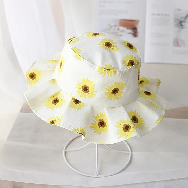 1-4 Years Old Girl Spring and Summer SUNFLOWER Children's Bucket Hat Outdoor Sun-Shade Sun Protection