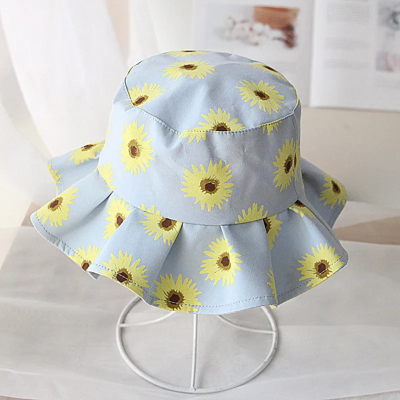 1-4 Years Old Girl Spring and Summer SUNFLOWER Children's Bucket Hat Outdoor Sun-Shade Sun Protection