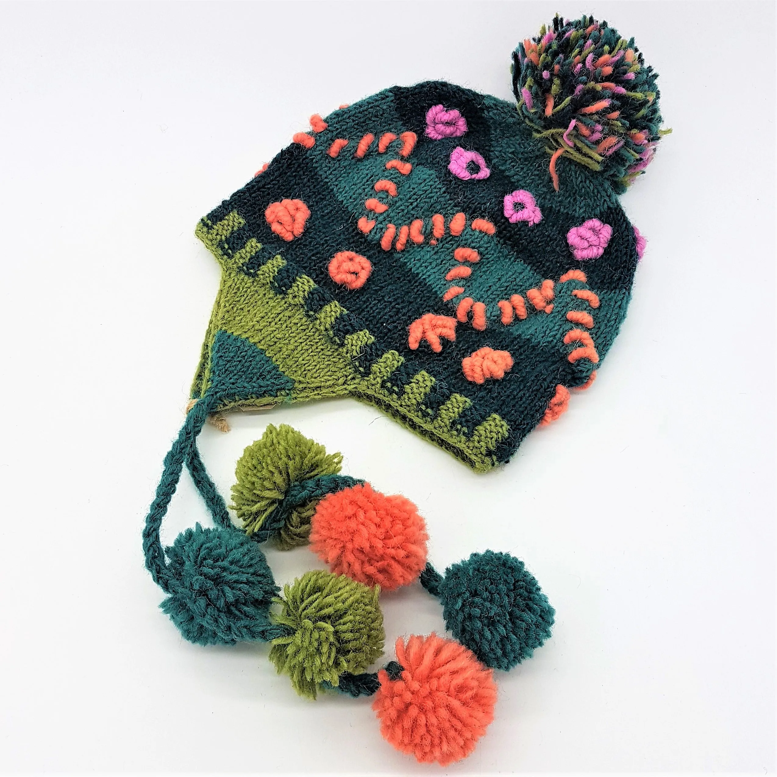 100% Wool Bobble Hat with Pom-Poms (Child/Small Adult)