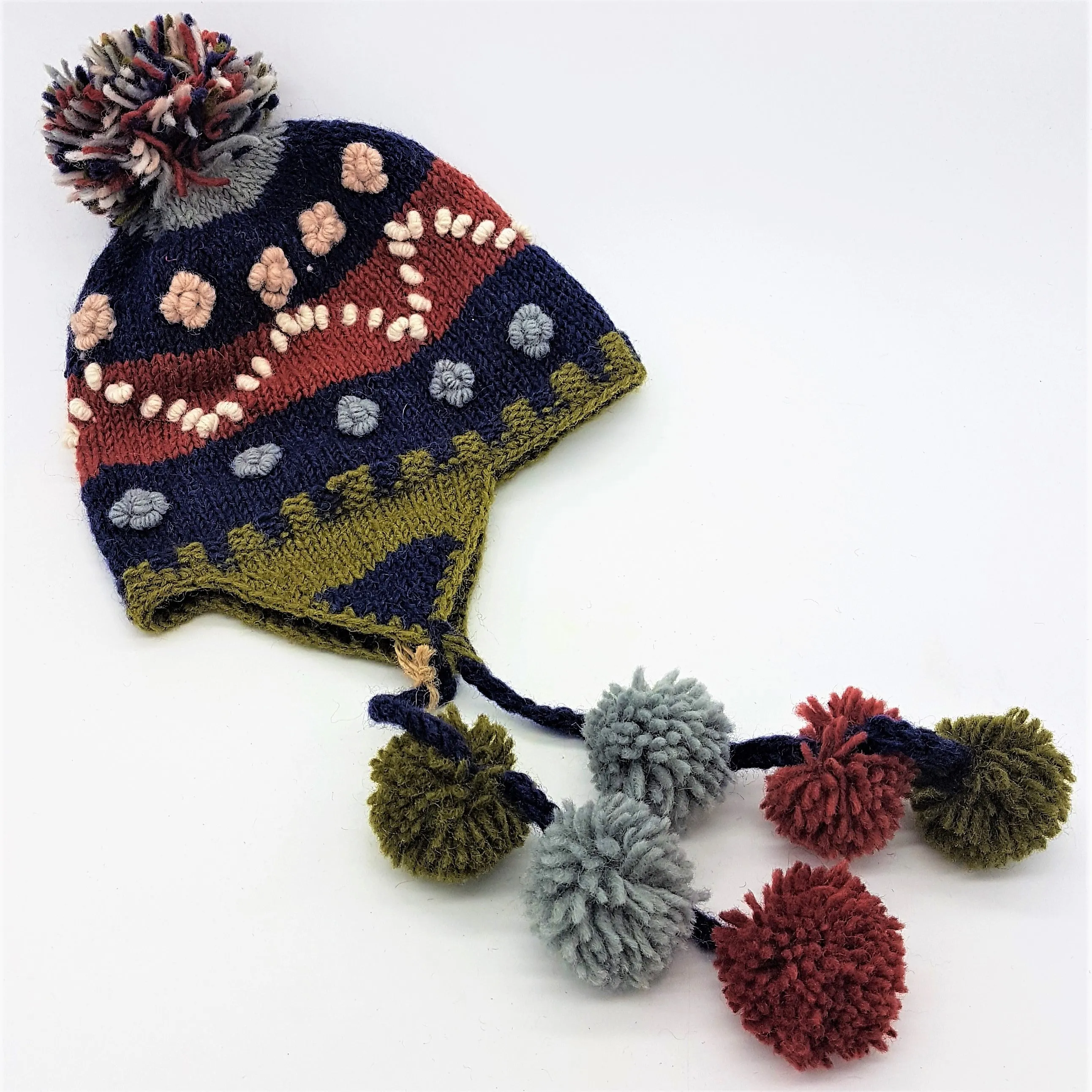 100% Wool Bobble Hat with Pom-Poms (Child/Small Adult)