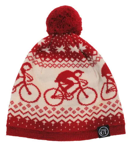 Alpine 100% merino wool bobble hat - red & cream