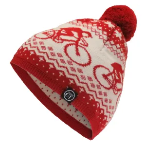 Alpine 100% merino wool bobble hat - red & cream