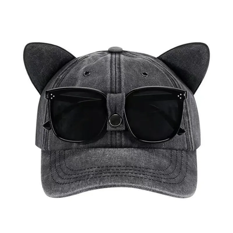 Babymoon Set of 2 | Baby Kids Boys Girls Cat Ears Cap Hat with Sunglasses | 0-8 years | Black