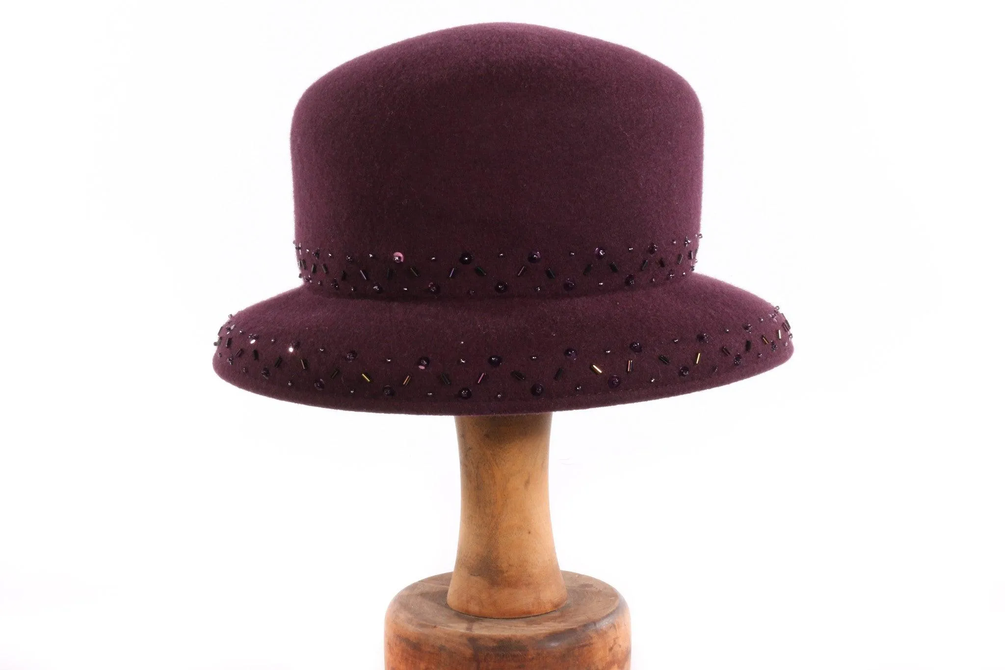 Balfour Purple Wool Hat with Black Beading Detail Size 60cm