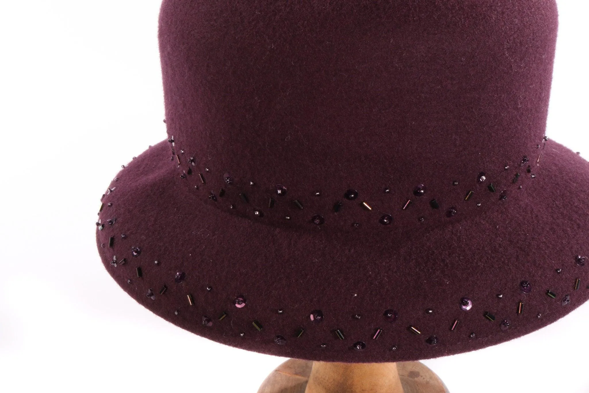 Balfour Purple Wool Hat with Black Beading Detail Size 60cm