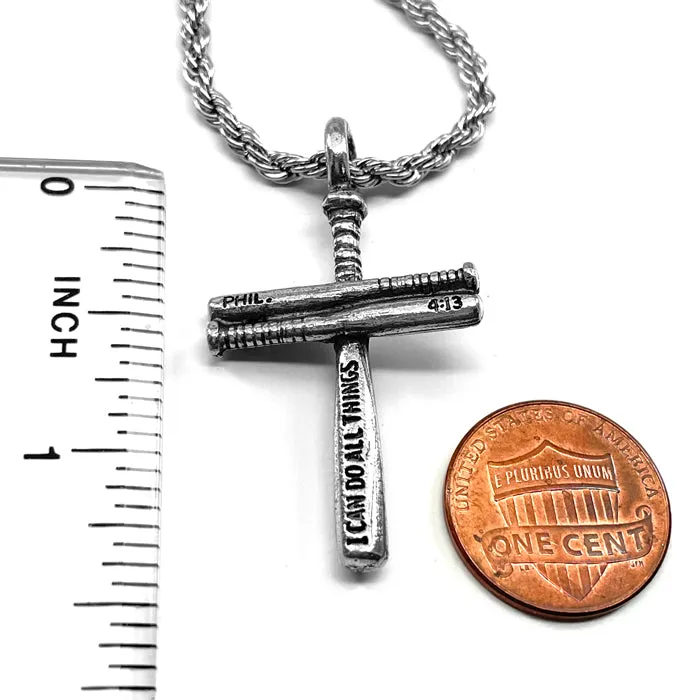 Baseball Bat Cross Small Necklace Rope Chain