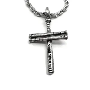 Baseball Bat Cross Small Necklace Rope Chain