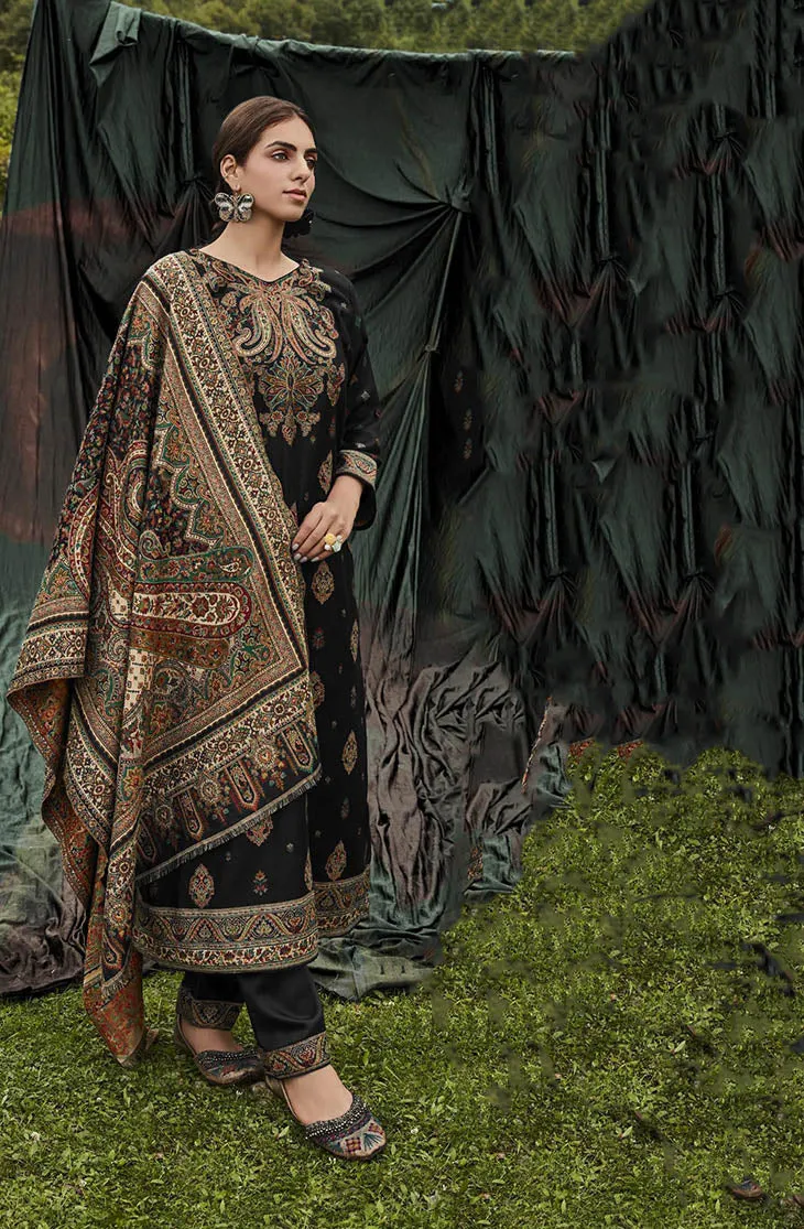 Belliza Pashmina Winter Unstitched Black Salwar Suit