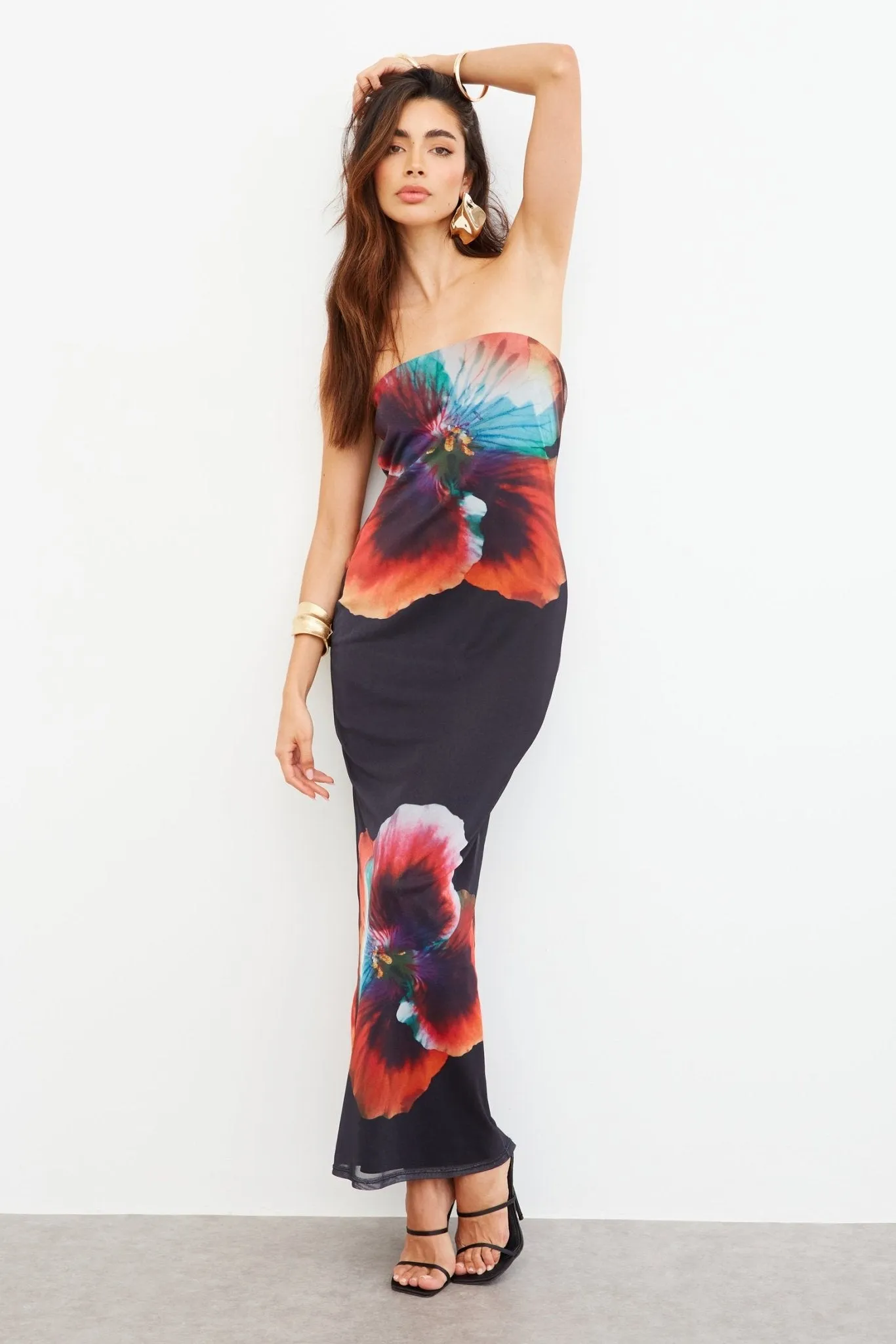 BOLD FLORAL BANDEAU MAXI DRESS