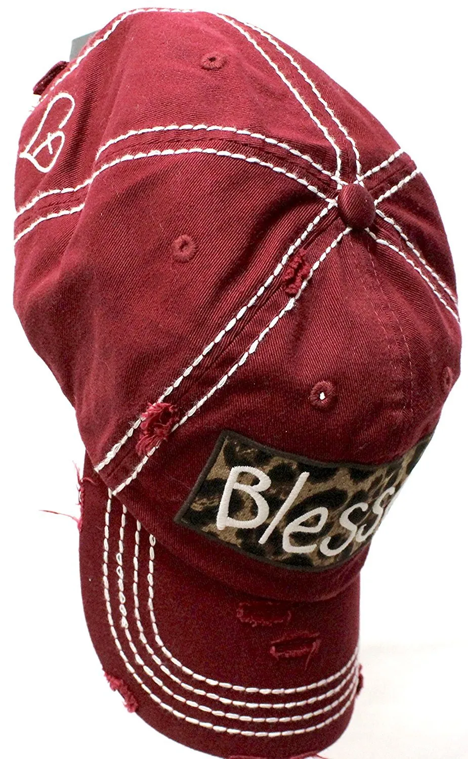 BURGUNDY "BLESSED" Leopard Patch Embroidery Vintage Hat