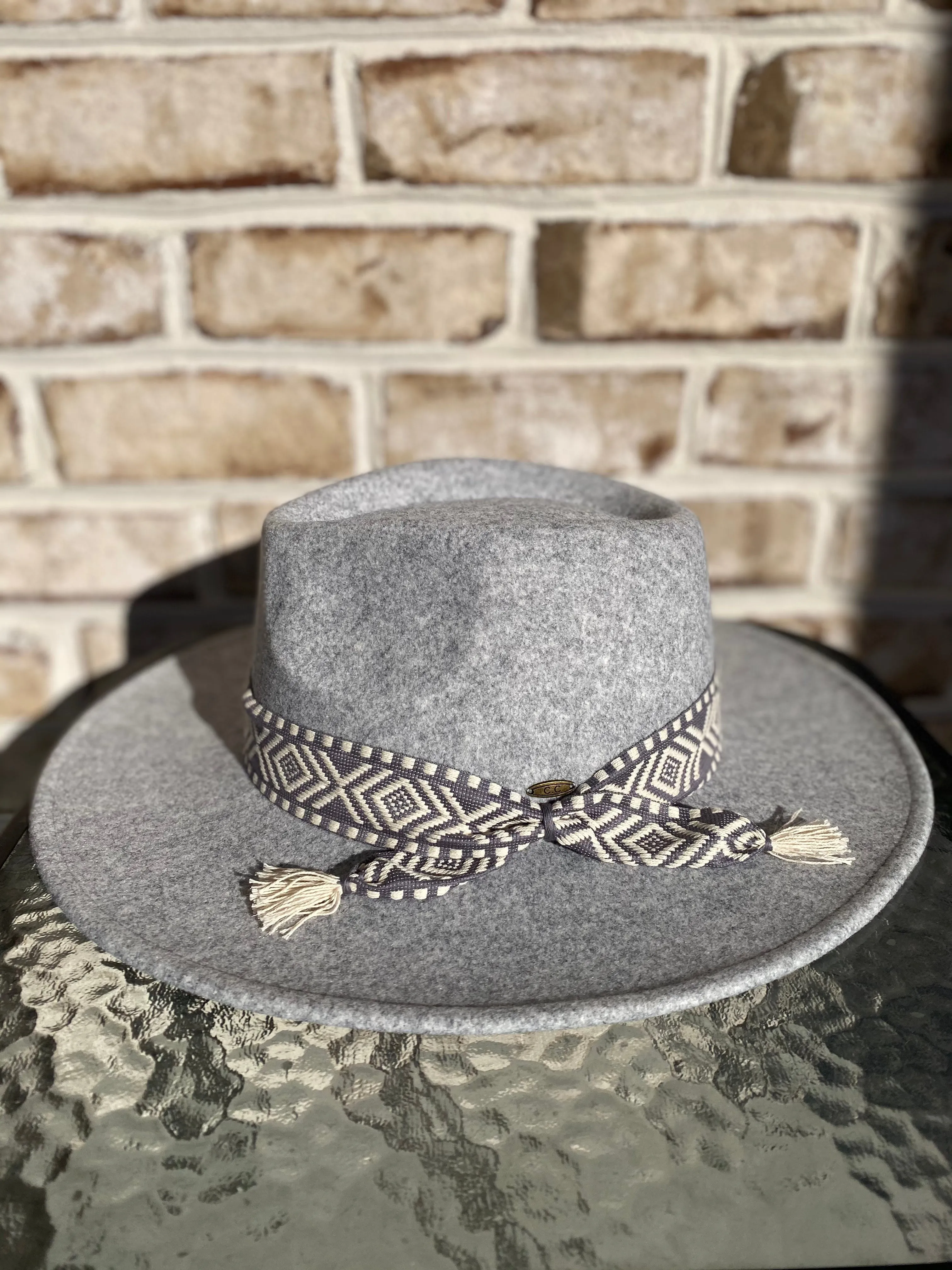 CC Felt Hat with Geometric Trim