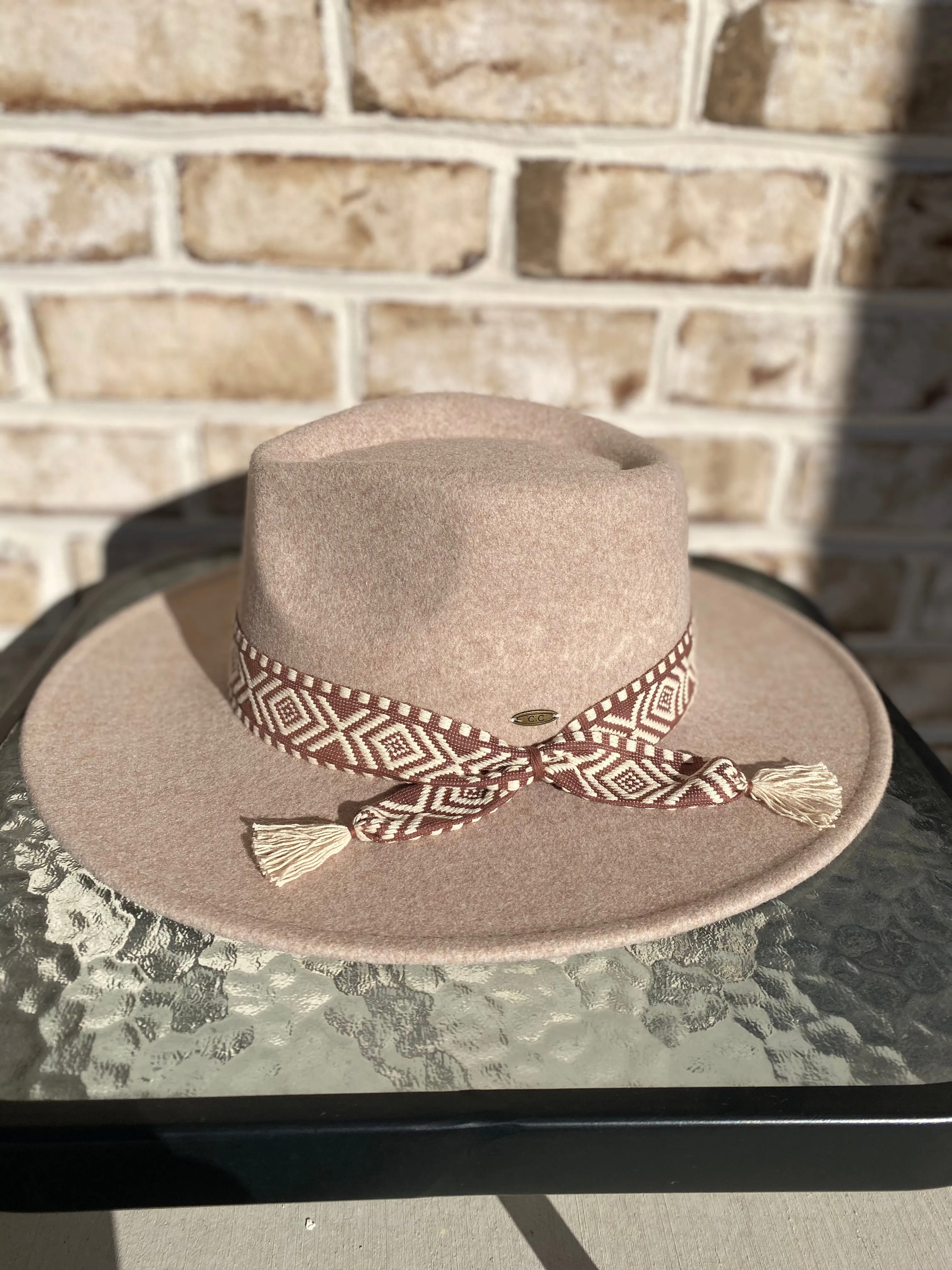 CC Felt Hat with Geometric Trim