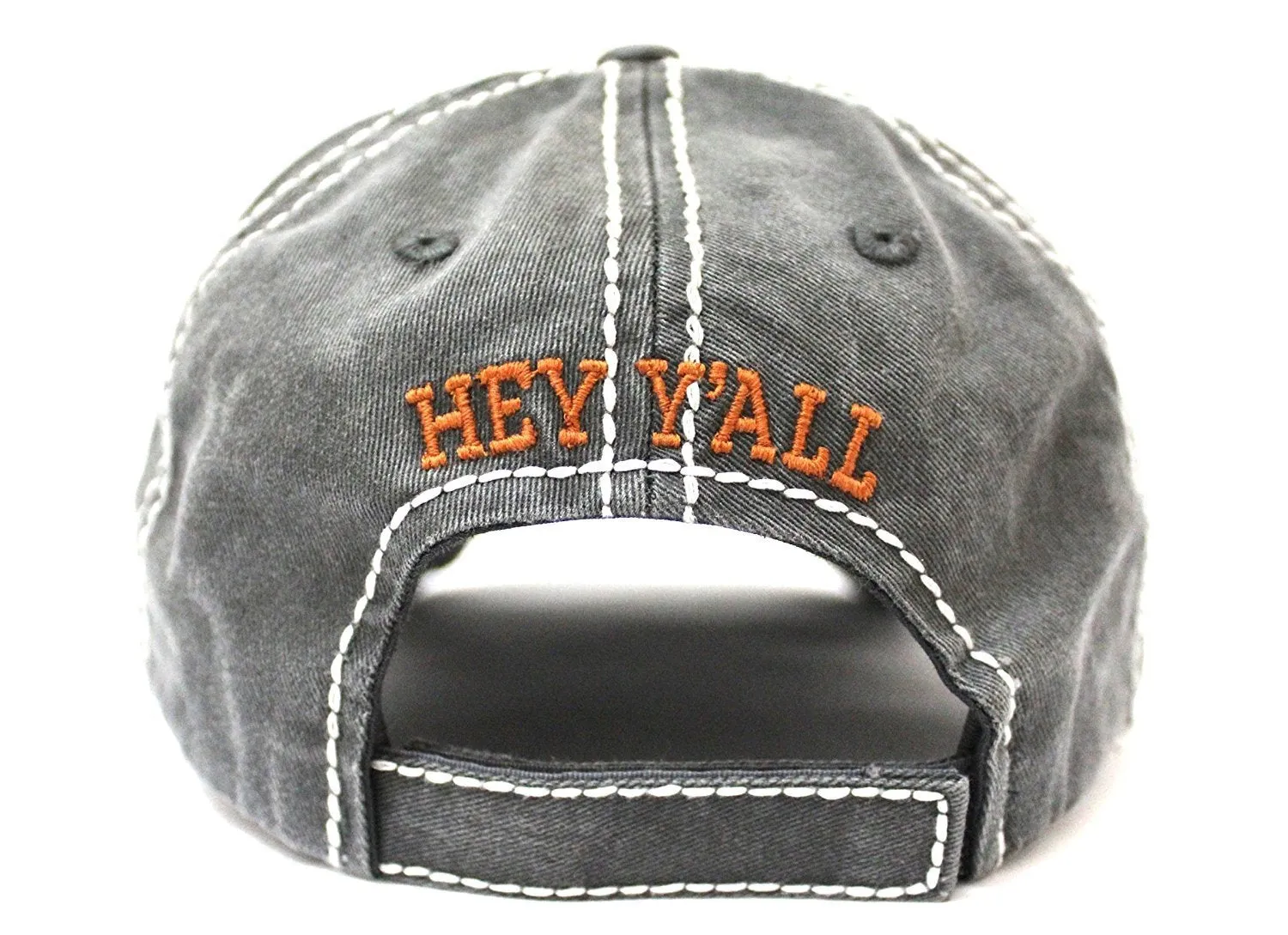 Charcoal/Rust "Hey Y'all!" Patch Embroidery Cap w/ Contrast Stitching & Distressed Details