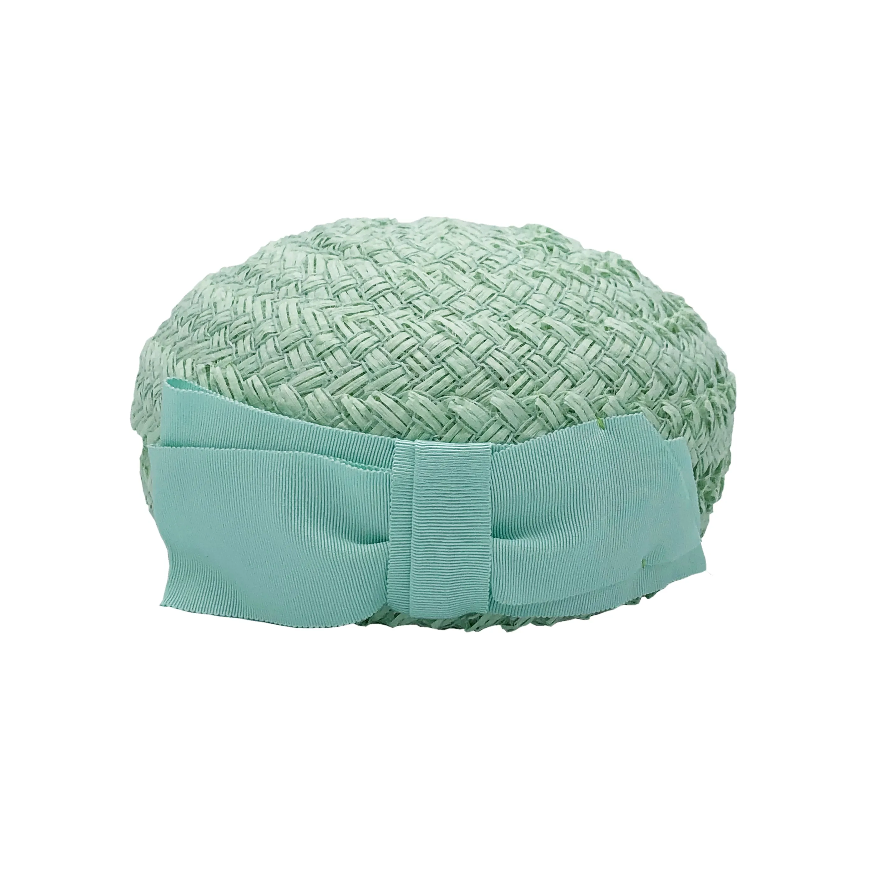 Chesney: Mint Green Vintage Straw Pillbox Hat