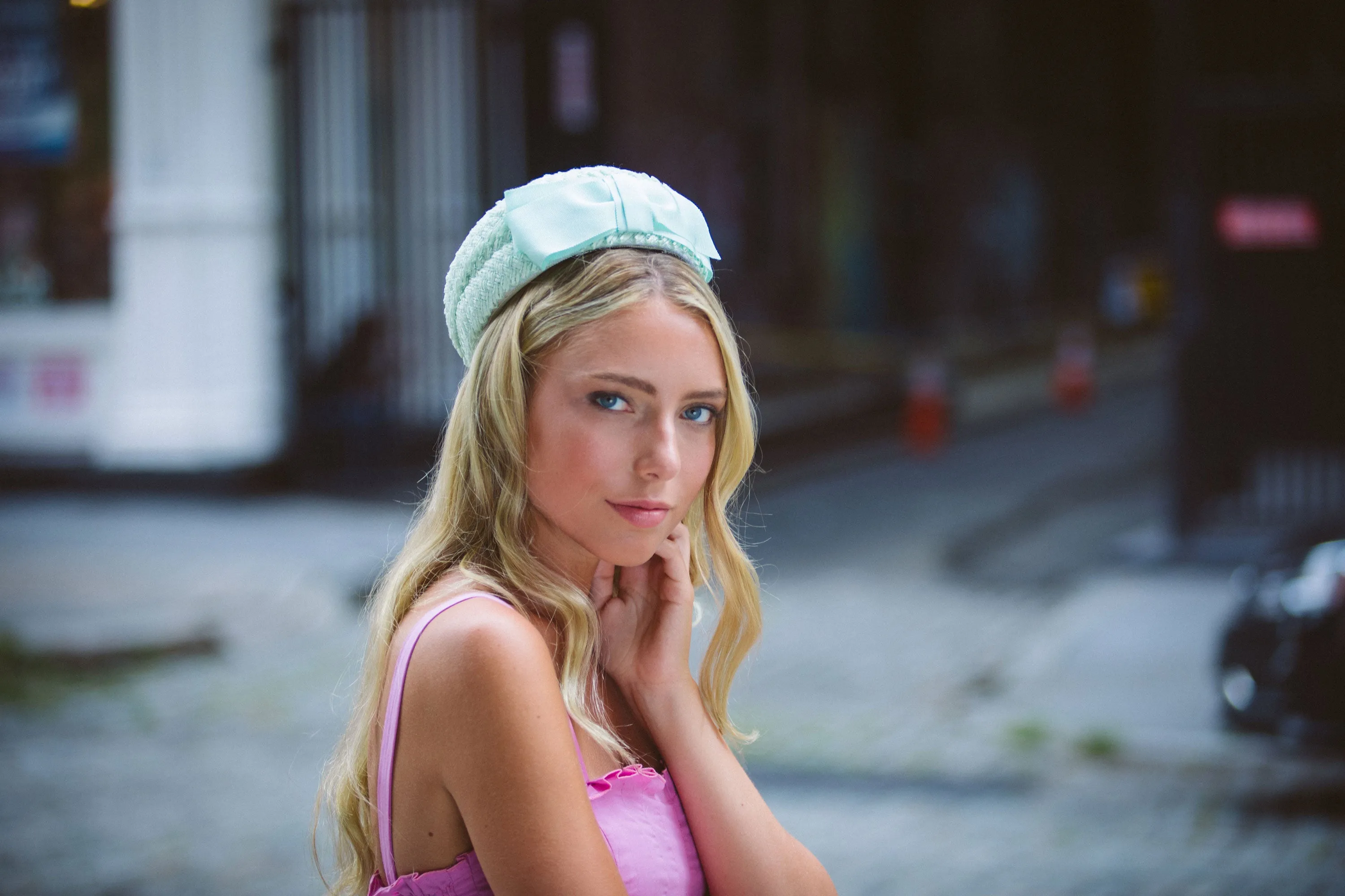 Chesney: Mint Green Vintage Straw Pillbox Hat