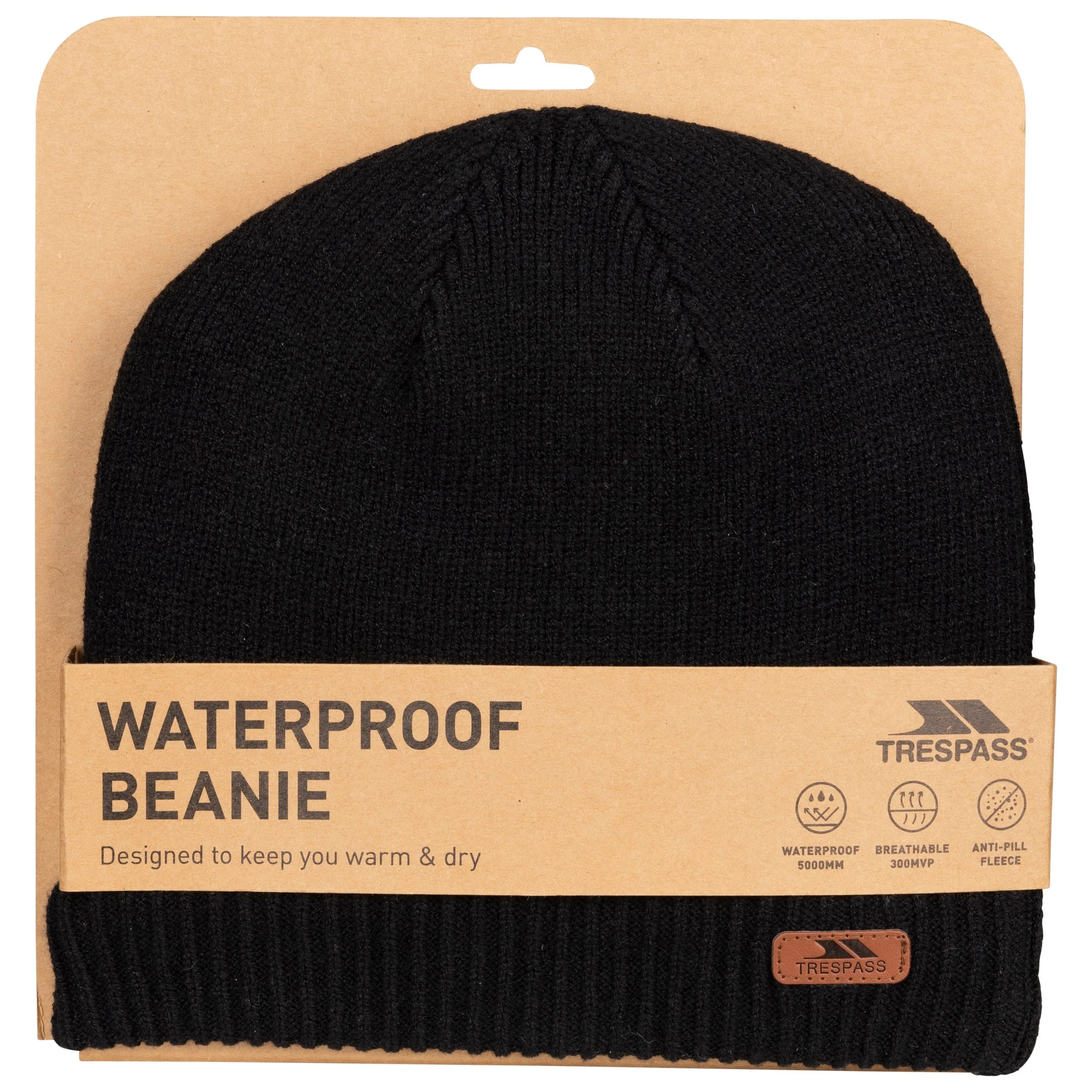 Chuck Waterproof Adults Black Knitted and Lined Beanie Hat