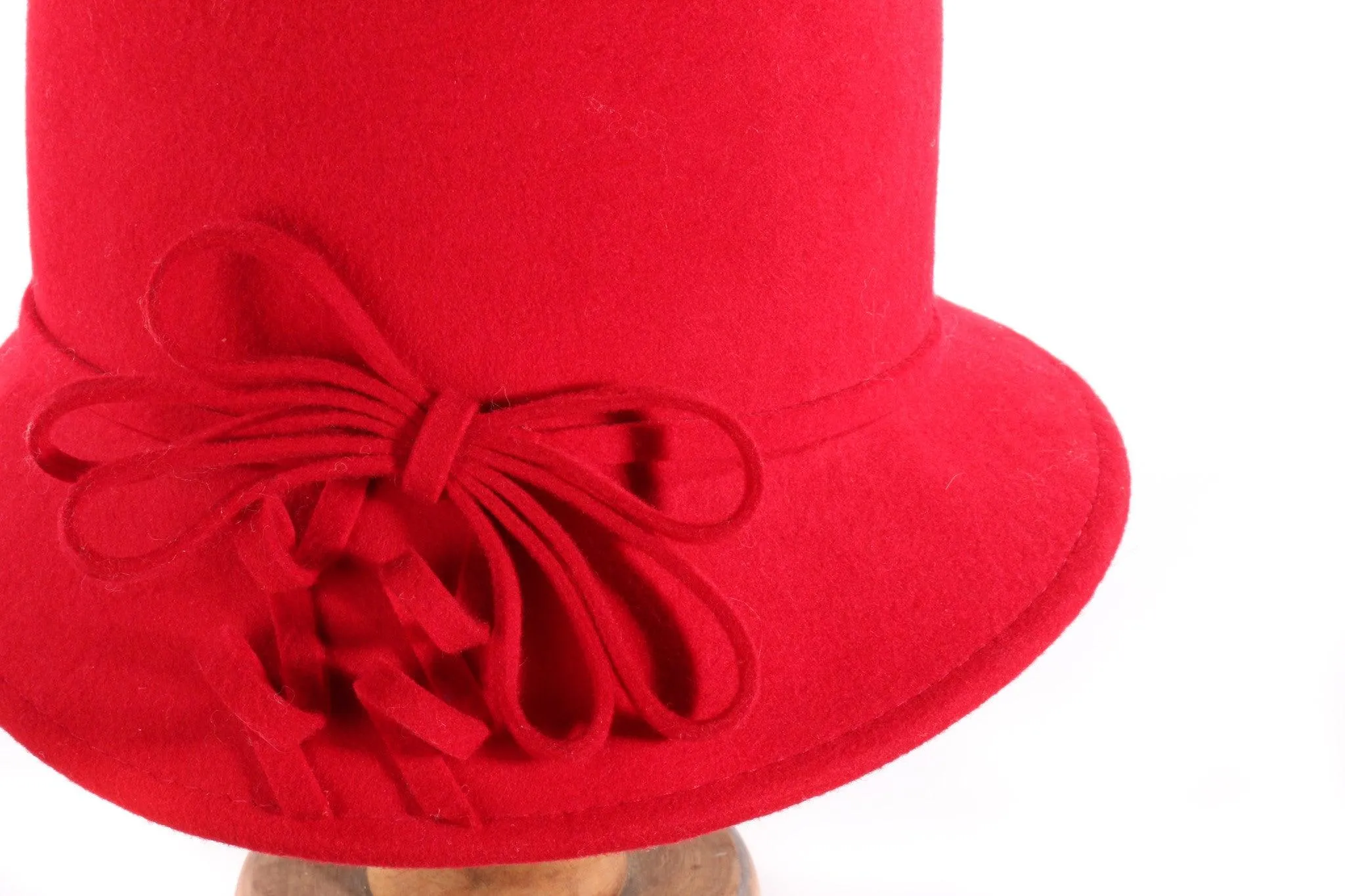 Cloche Style Red Wool Hat with Bow Detail