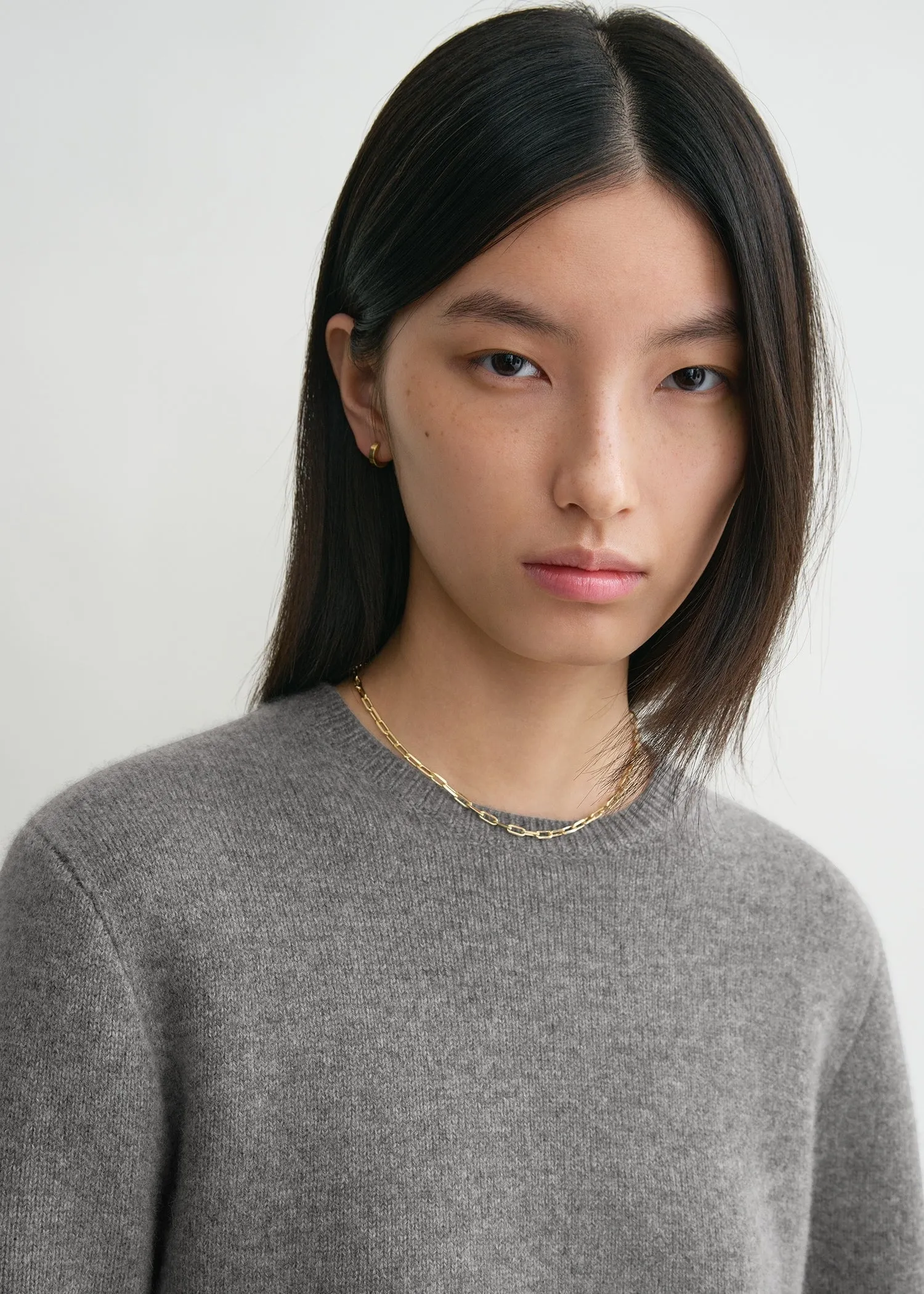 Cropped crew-neck knit grey melange