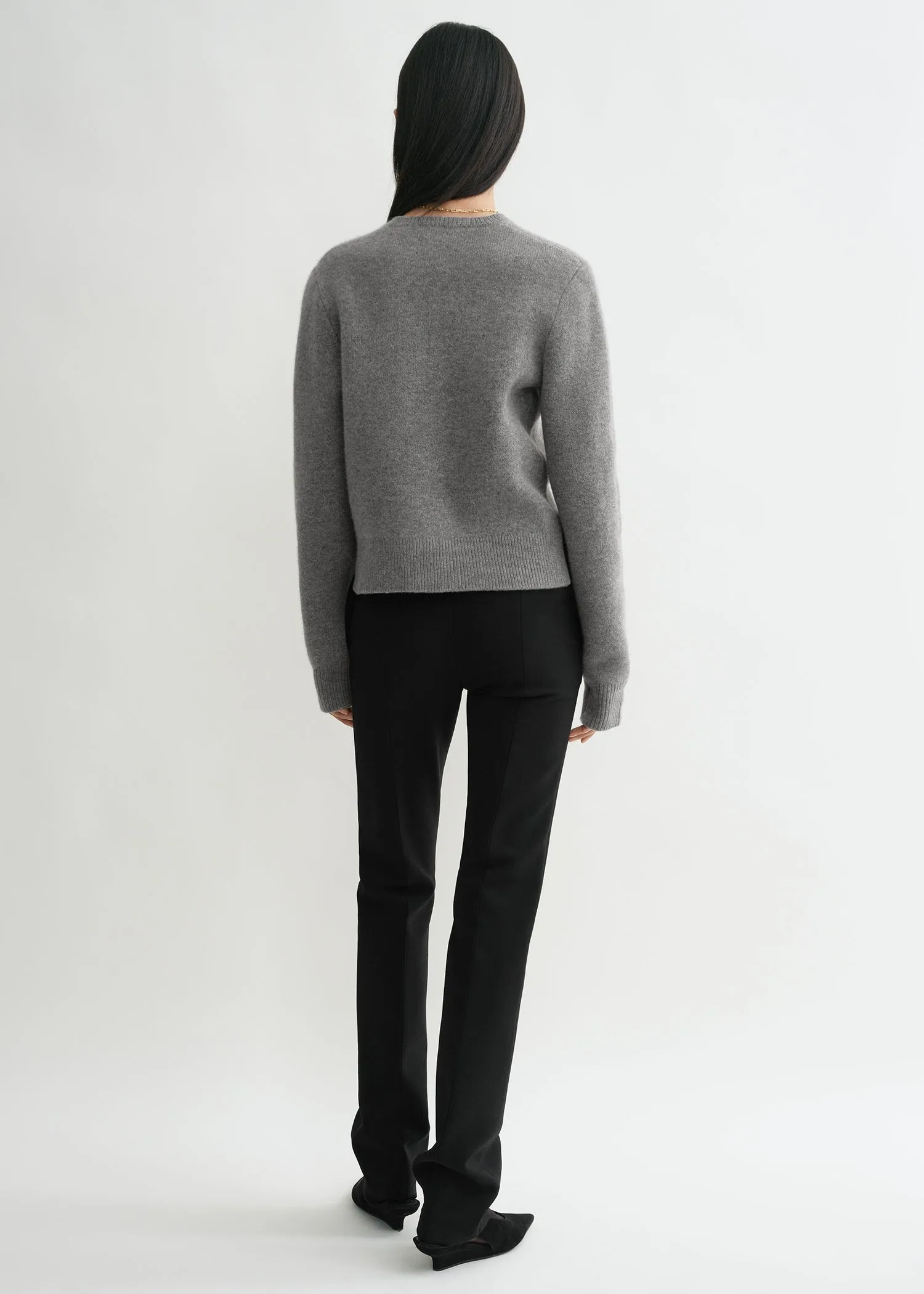 Cropped crew-neck knit grey melange