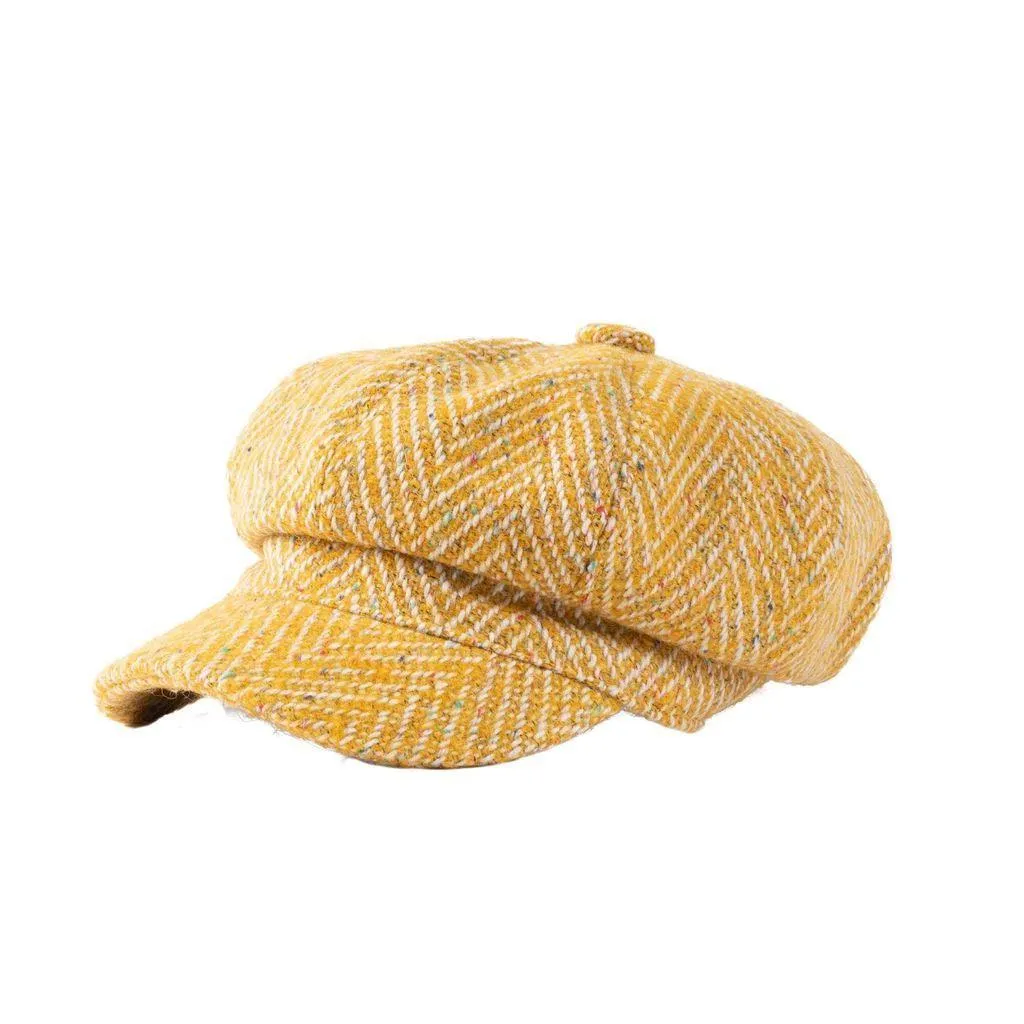 Donegal Herringbone Baker Boy Cap - Yellow