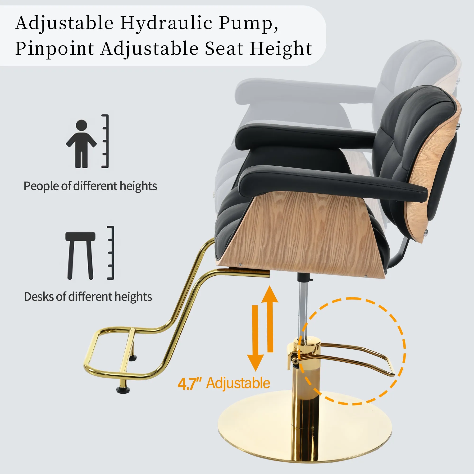 Elegant Classic Hydraulic Wooden Salon Chair,with Heavy Duty Hydraulic Pump  Adjustable Barber Chair for Beauty Salon Spa Equipment,Black