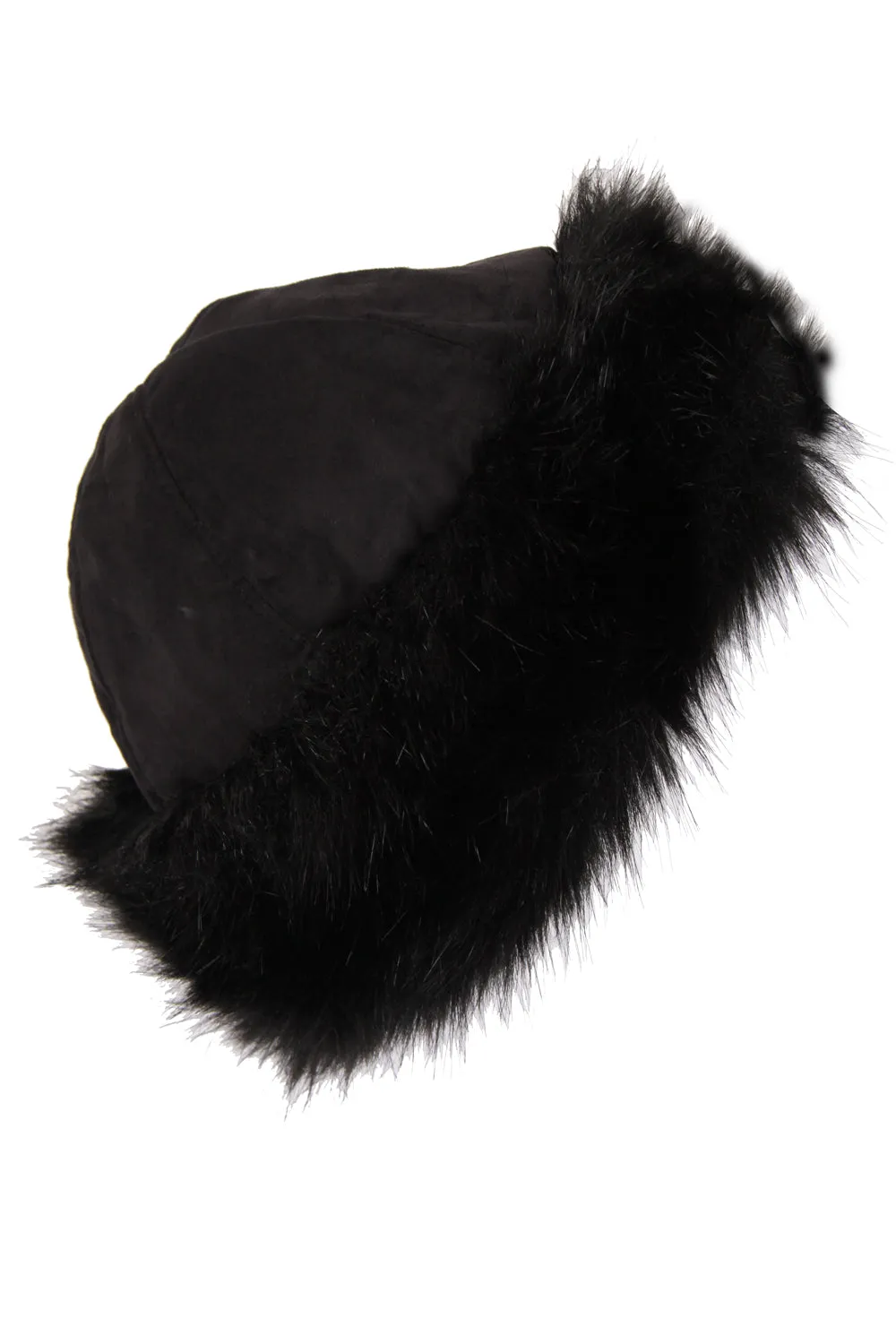 Faux Suede Faux Fur Trim Russian Hat