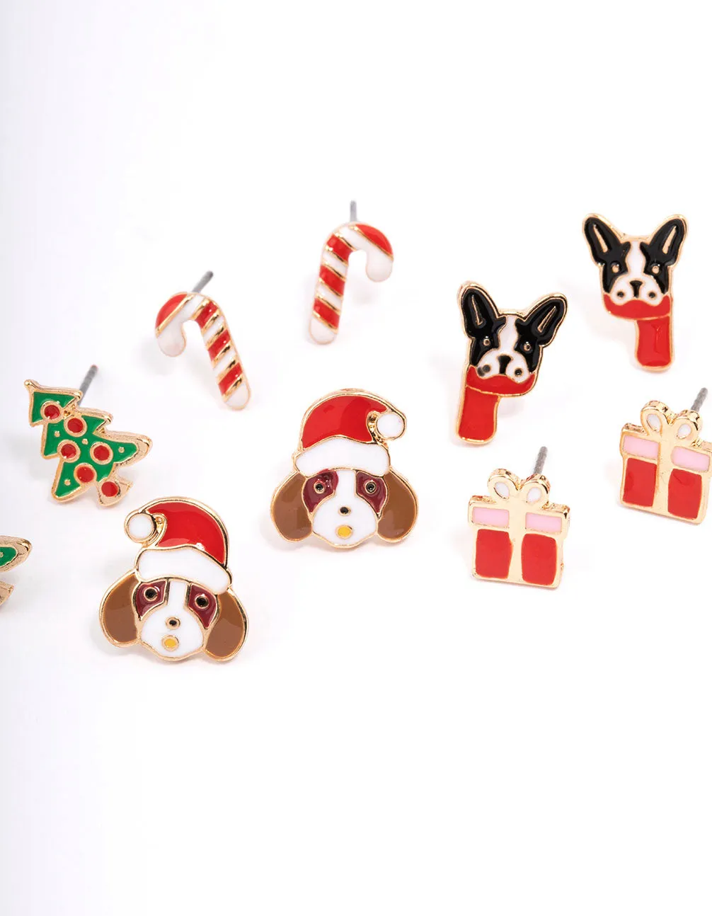 Festive Dog & Present Stud Earrings 5-Pack