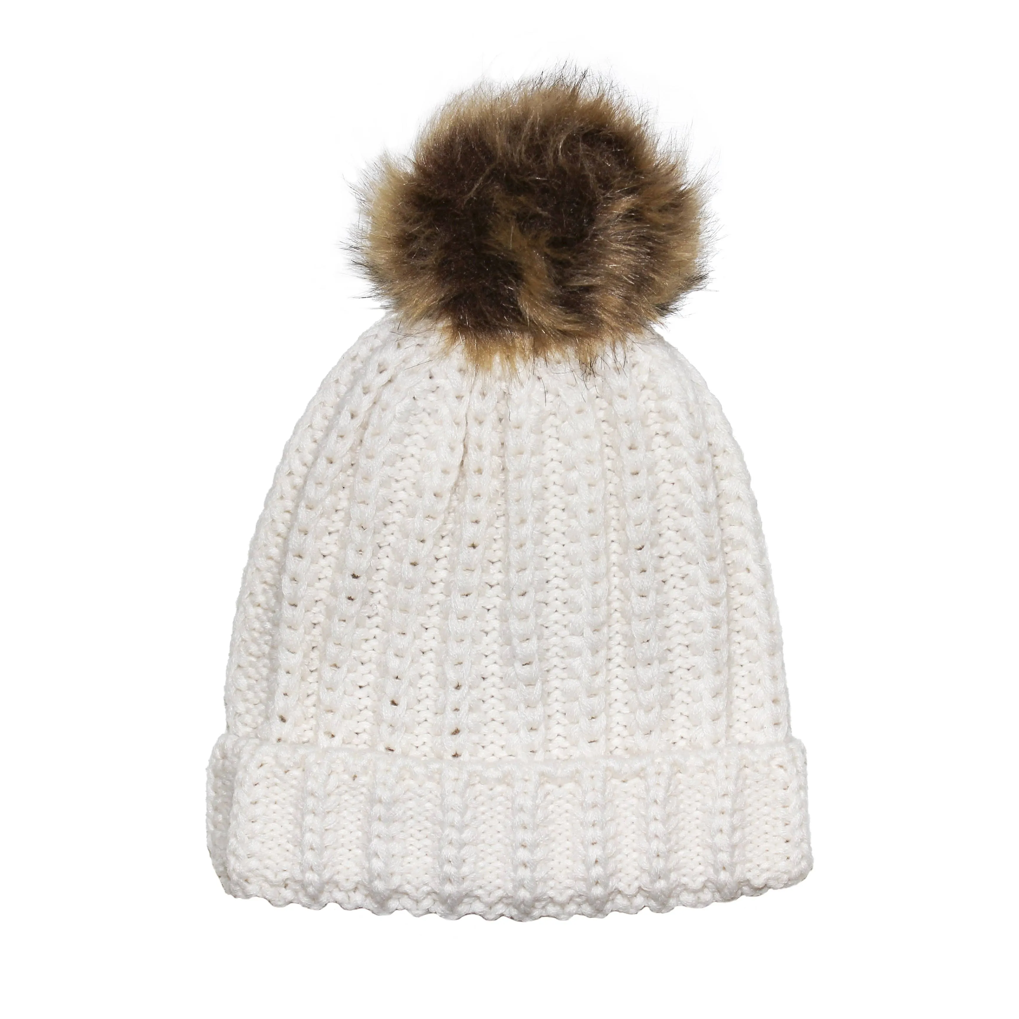 Fisherman Stitch Pom Pom Hat