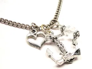 Fisherman's Cross Necklace with Small Heart