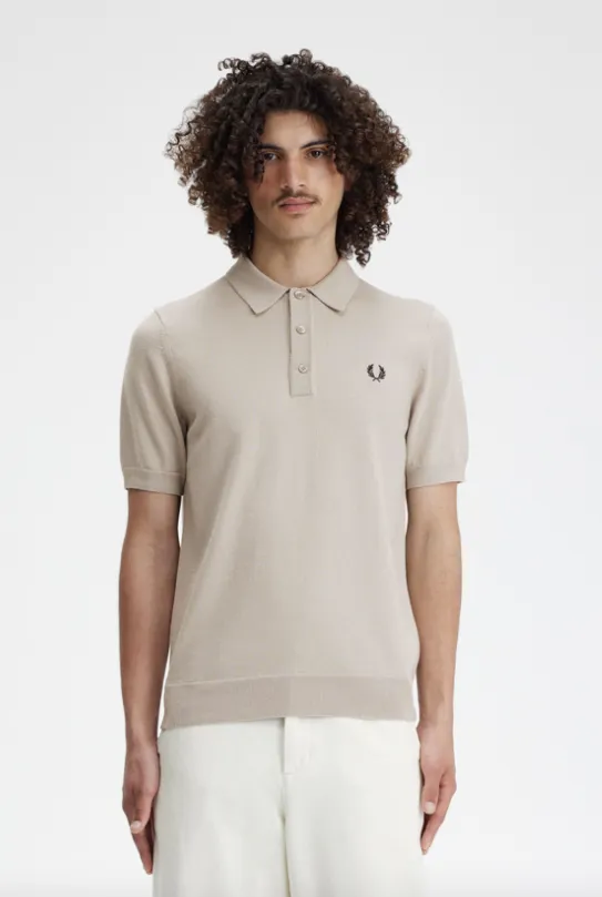 Fred Perry Classic Knitted Shirt/Dark Oatmeal - SS24 SALE