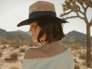 Freya - Cedar Hat in Taupe Straw/Navy Wool