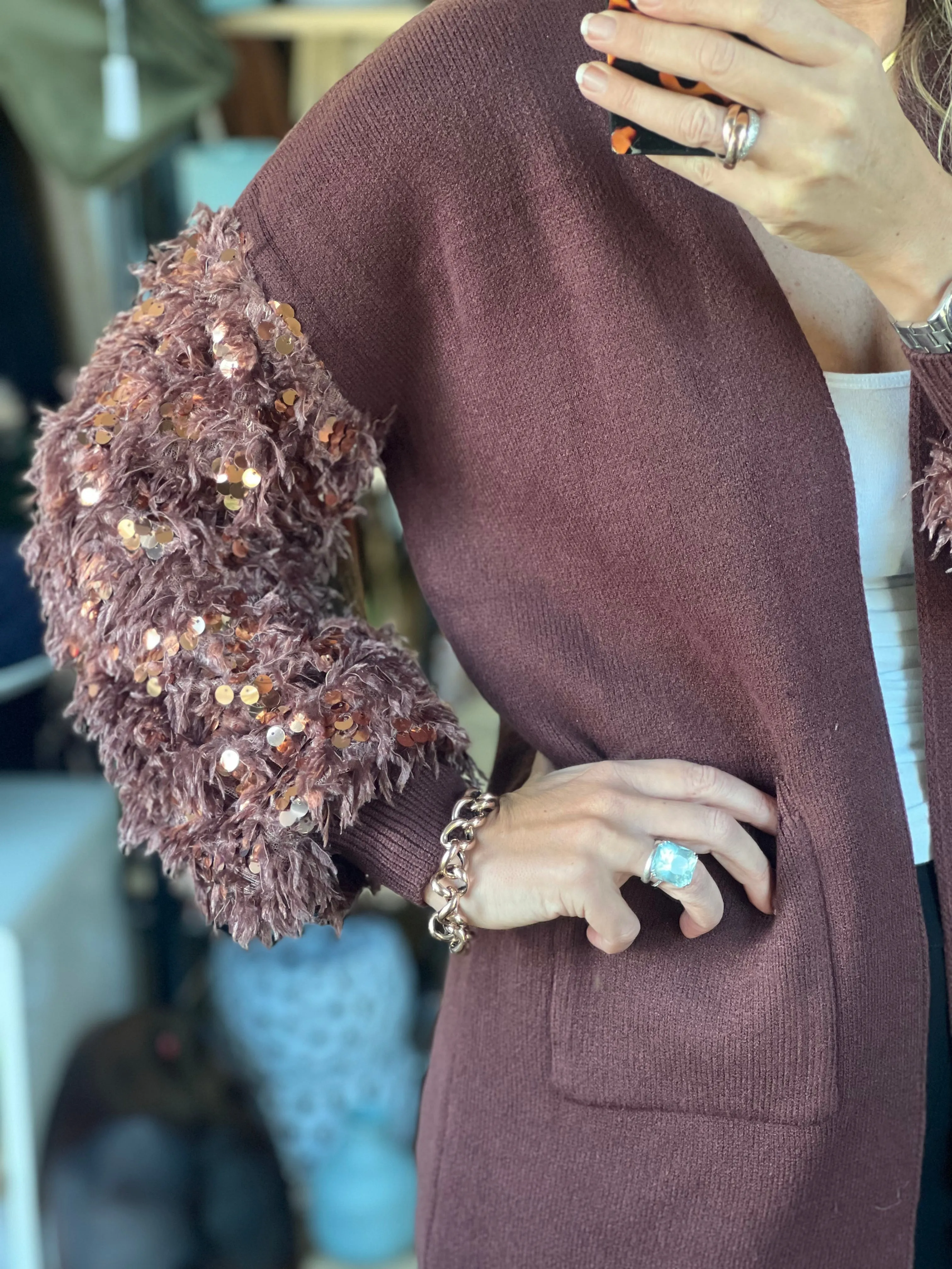 Fru Fru Knit Cardi Chocolate