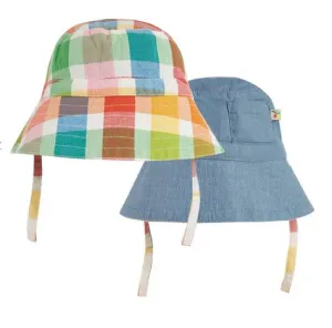 Frugi Haydon Sun Hat Rainbow Check Chambray, Reversible