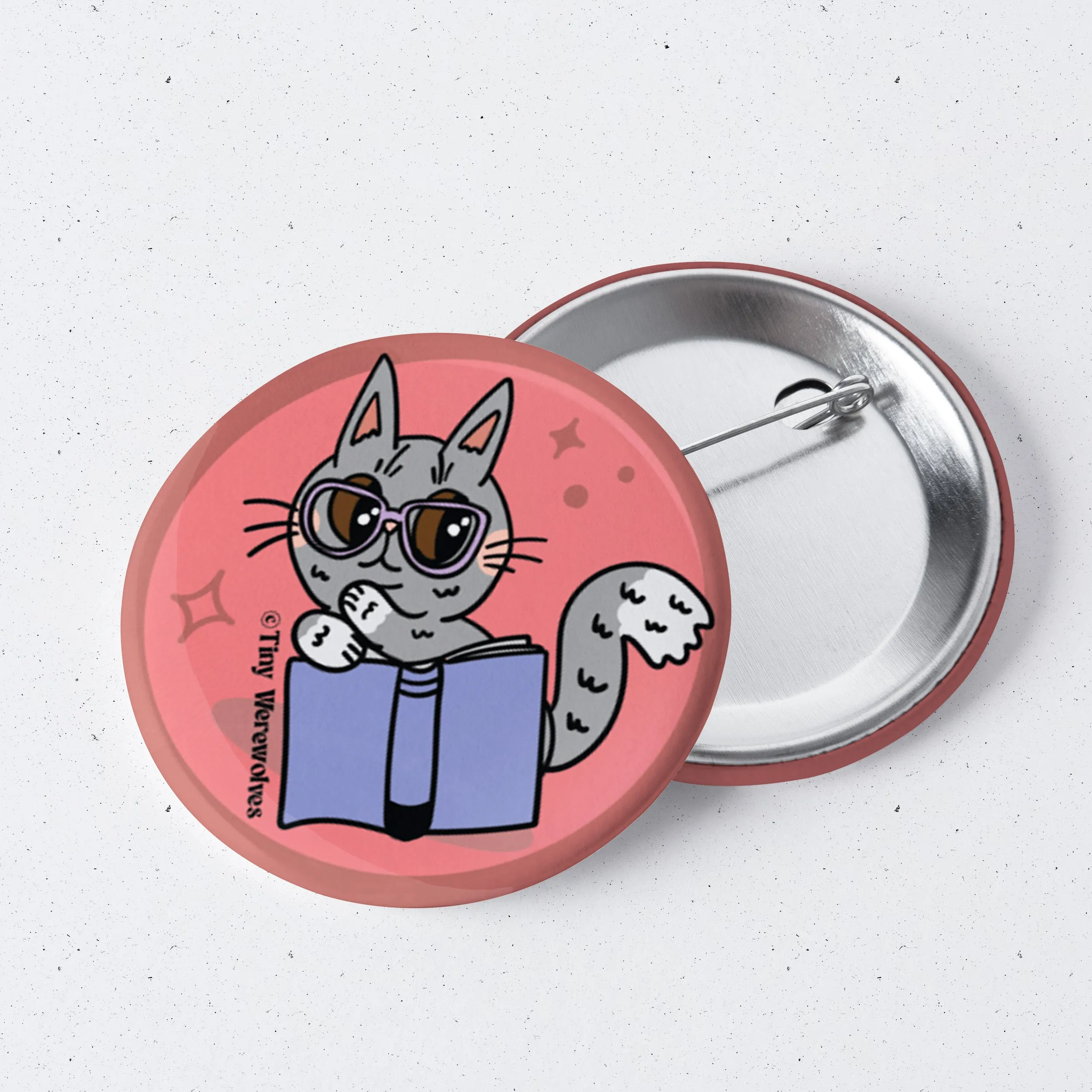 Grey Book Cat 1" Mini Button Pin