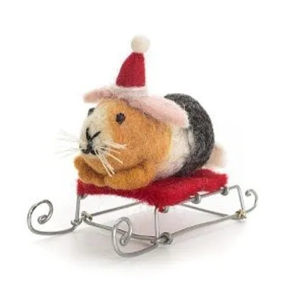 Guinea Pig on a Sledge Christmas Ornament, Unique Christmas Gift, Guinea Pig Lovers Gift, Christmas Tree Ornament, Hand Made Christmas Gift