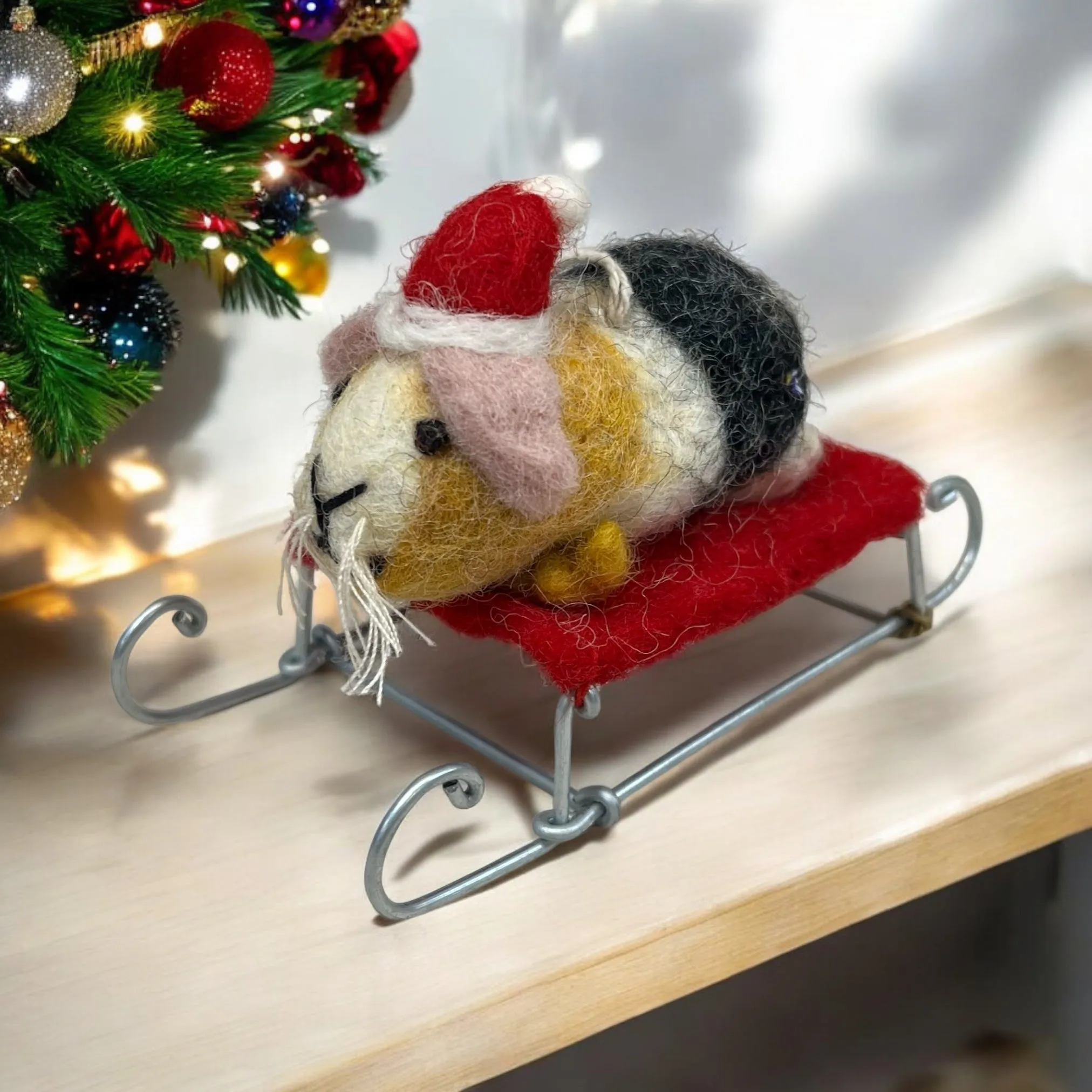 Guinea Pig on a Sledge Christmas Ornament, Unique Christmas Gift, Guinea Pig Lovers Gift, Christmas Tree Ornament, Hand Made Christmas Gift