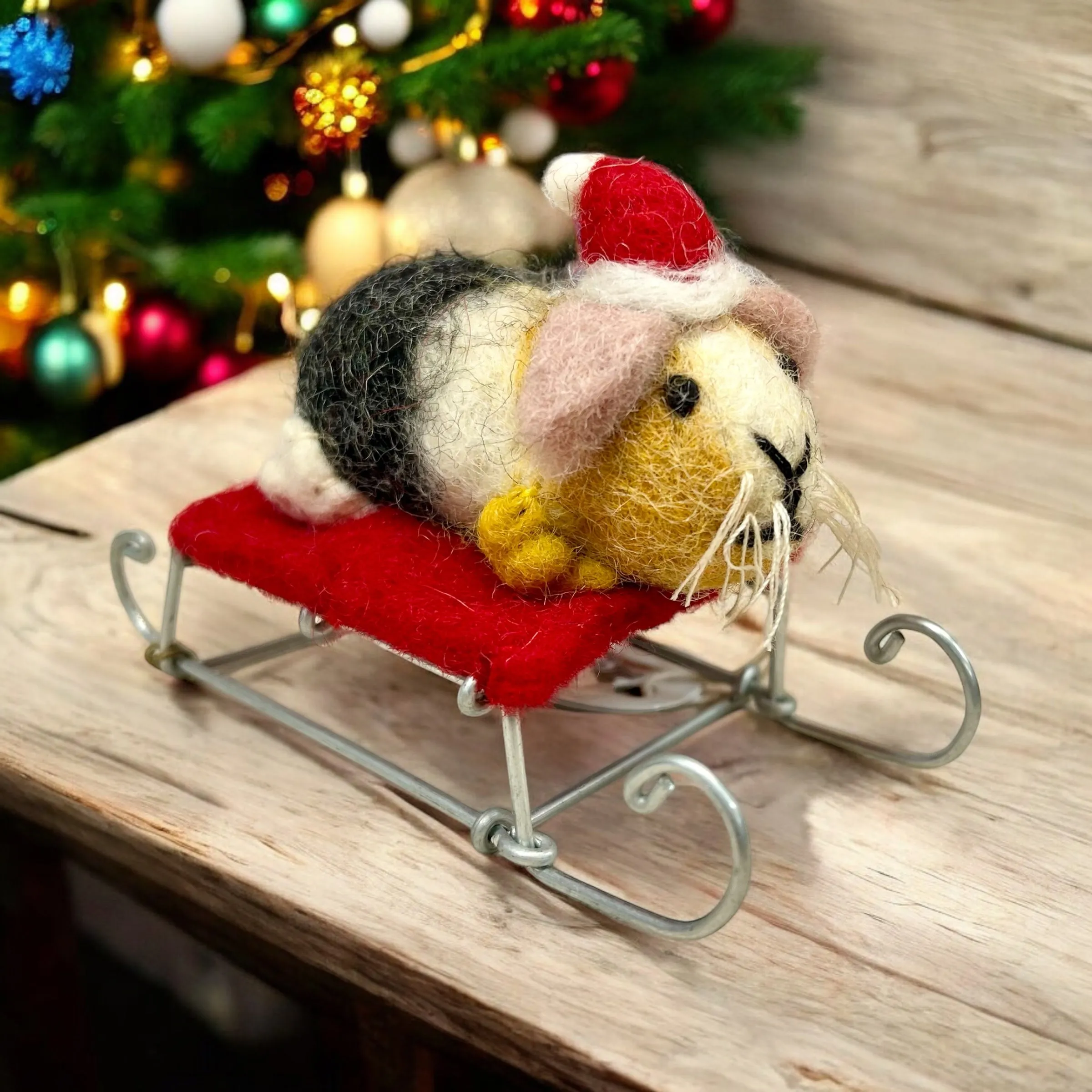 Guinea Pig on a Sledge Christmas Ornament, Unique Christmas Gift, Guinea Pig Lovers Gift, Christmas Tree Ornament, Hand Made Christmas Gift