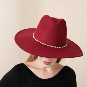 H3361 Megan Crystal Band Felt Fedora Hat