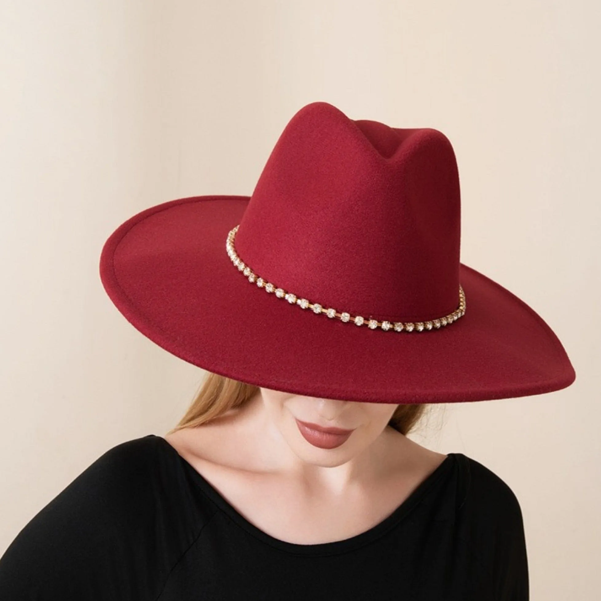 H3361 Megan Crystal Band Felt Fedora Hat