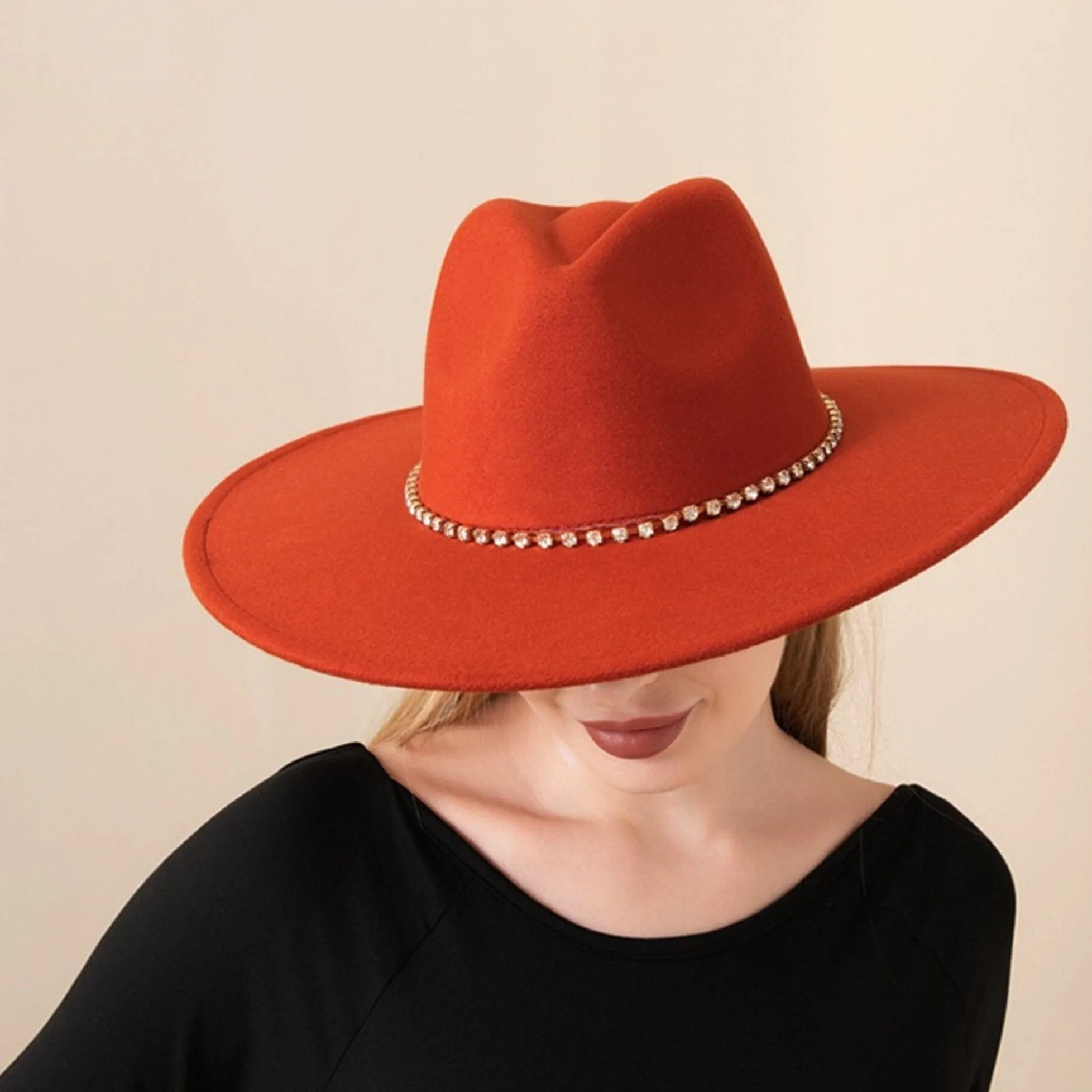 H3361 Megan Crystal Band Felt Fedora Hat