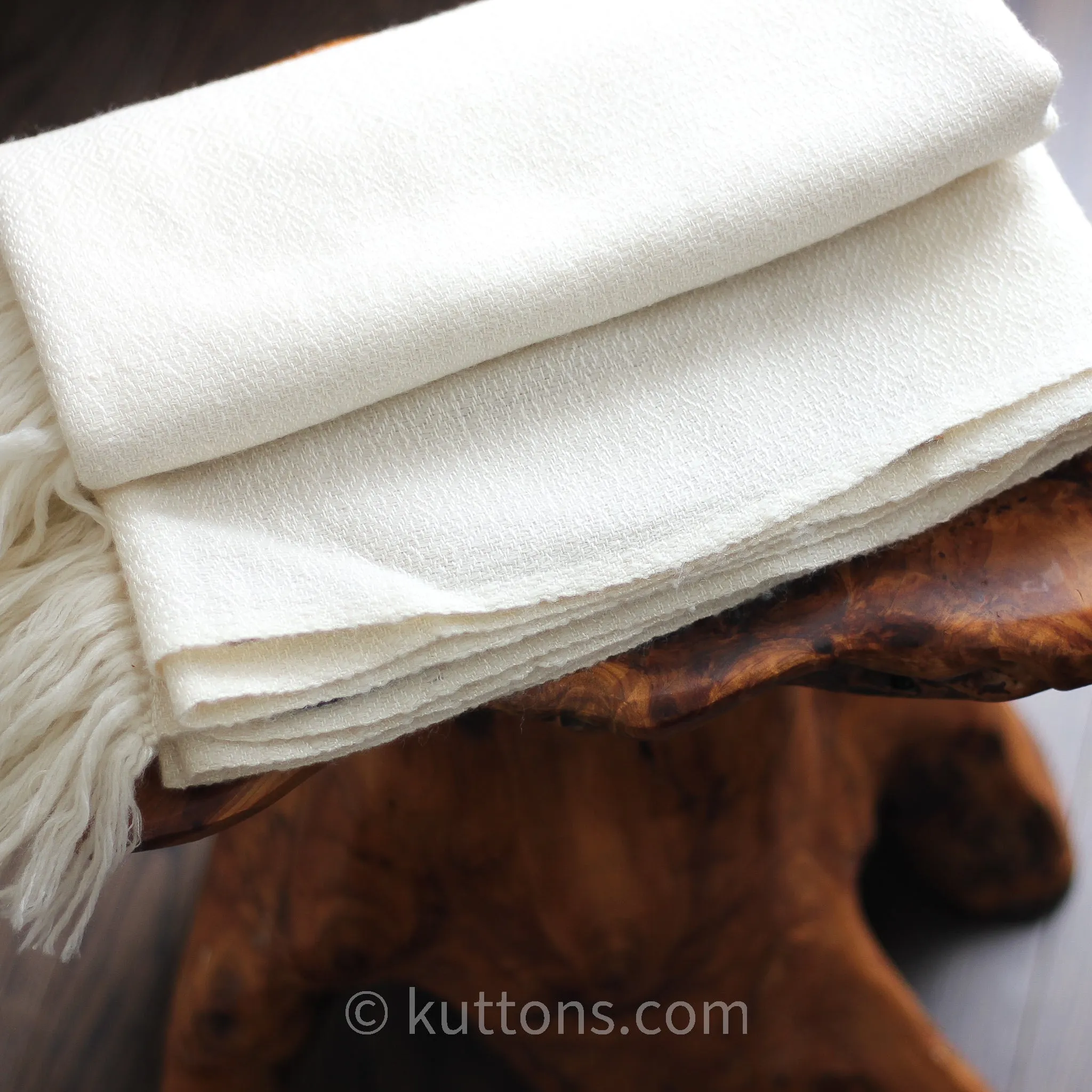 Handwoven Eri (Peaceful) Silk & Merino Wool Shawl - Soft, Cozy, Lightweight Wrap | Cream-White, 24x84"