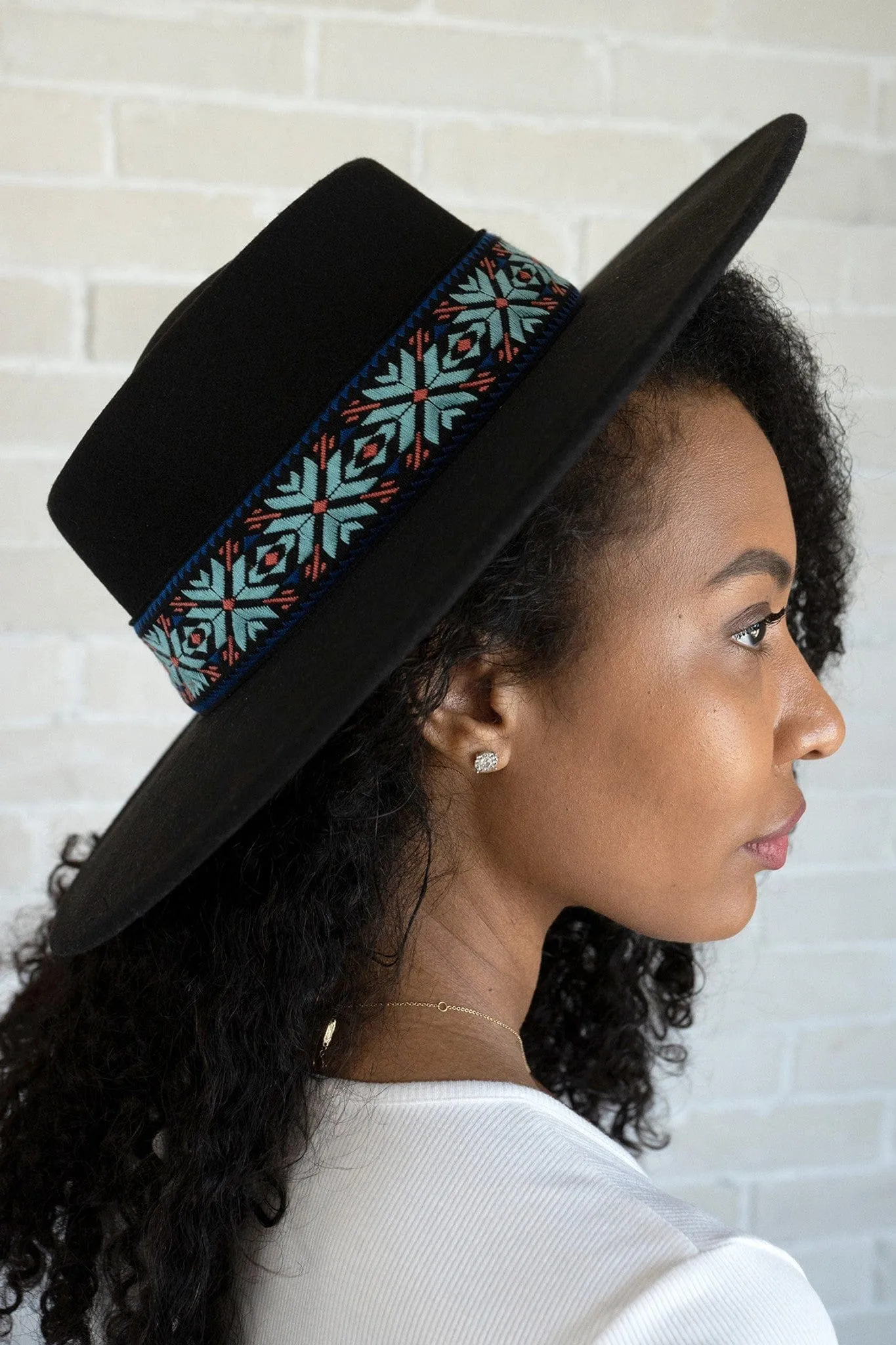 HAT2191 Mirta Aztec Trim Wide Brim Fedora