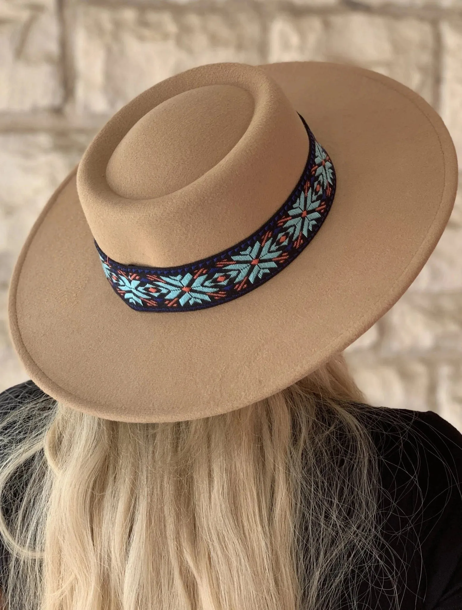 HAT2191 Mirta Aztec Trim Wide Brim Fedora