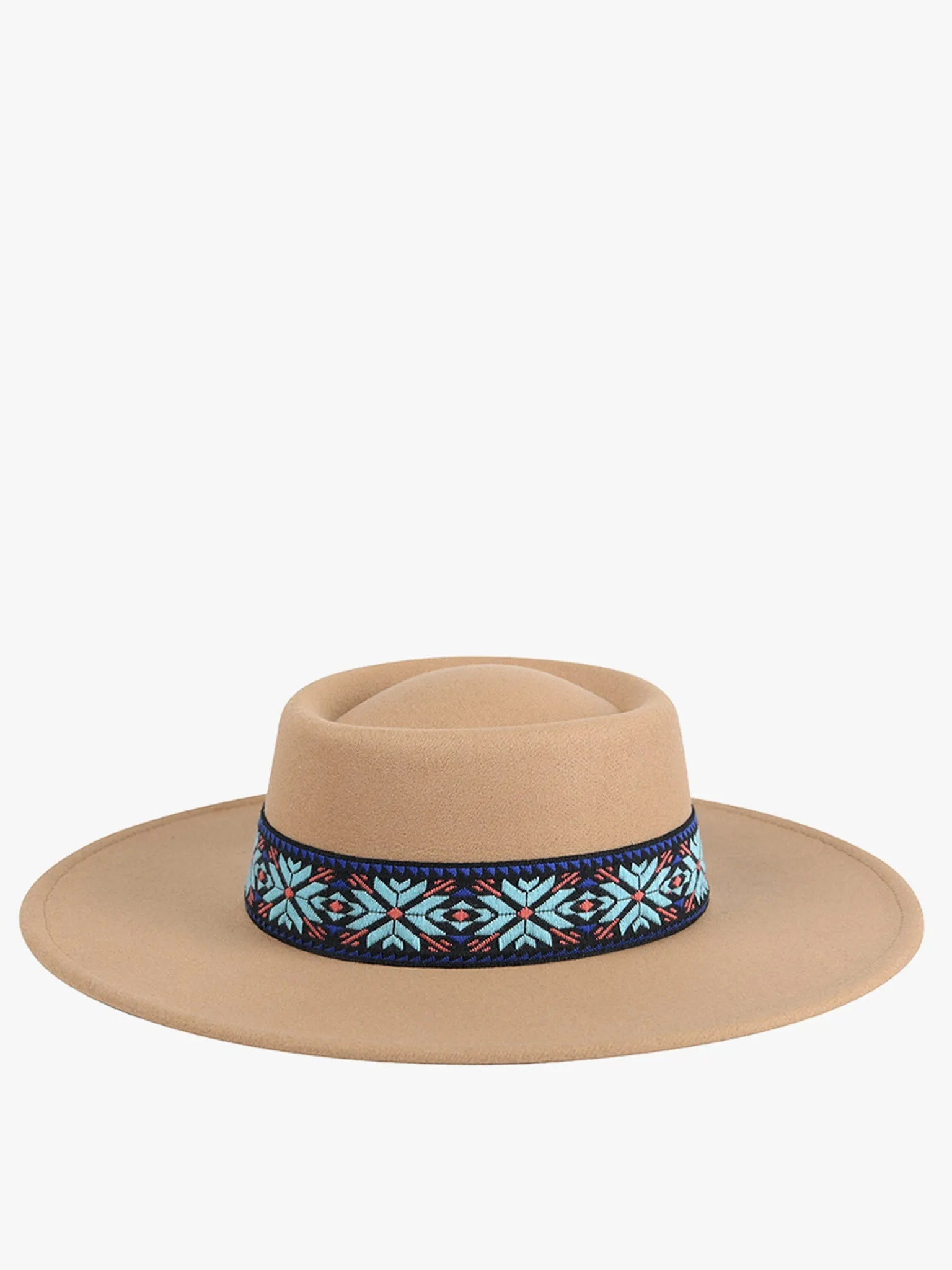 HAT2191 Mirta Aztec Trim Wide Brim Fedora