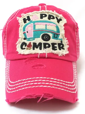 HOT PINK Happy Camper Camp Fire Patch Embroidery Baseball Hat