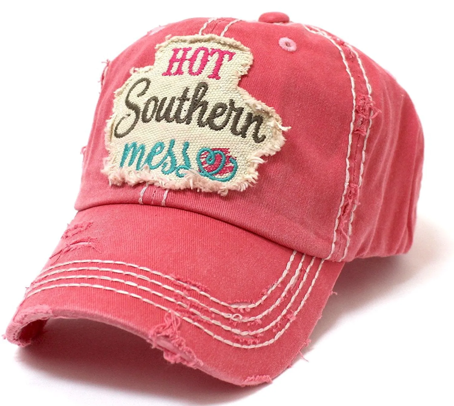 Hot Southern Mess Patch Embroidery Distressed Baseball Hat