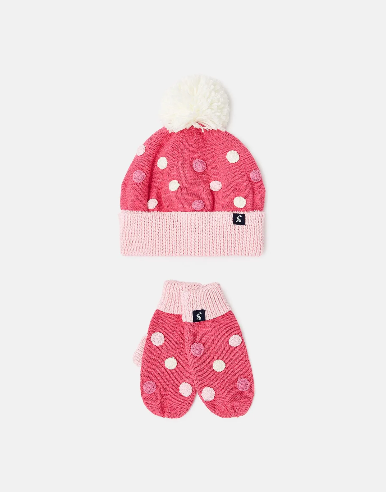 Joules Bella Knitted Hat and Mitten Set Bright Pink