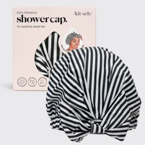 Kitsch - Eco-Friendly Shower Cap in Black/White Stripes