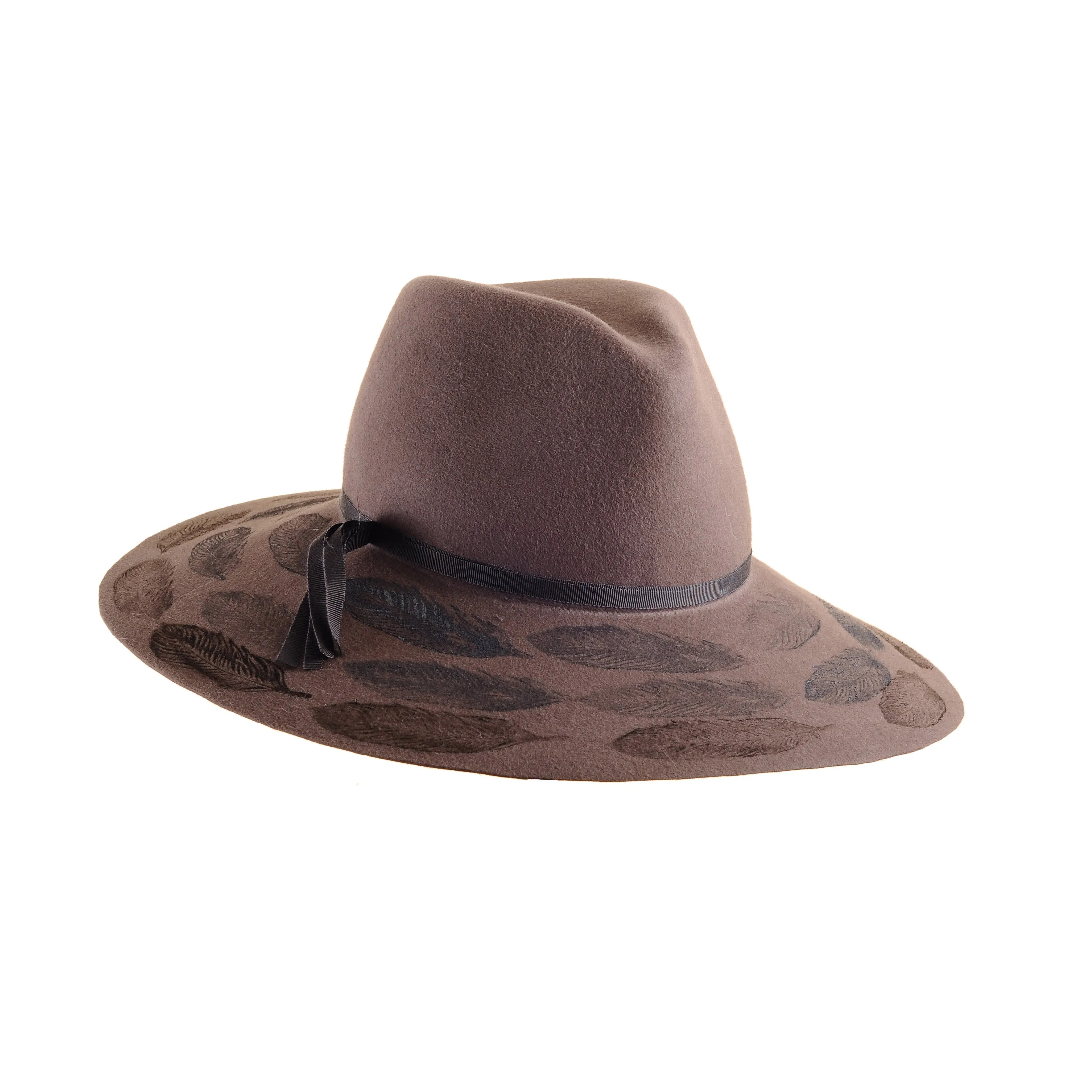 Laine: Large Felt Floppy Fedora with Feather Print As Seen On Alison Deyette